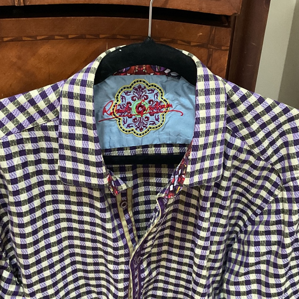Robert Graham Purple and White Plaid Shirt